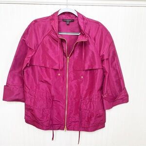Lafayette New York 148 Bright Pink/Purple 100% Silk Full Zip Jacket Size 12